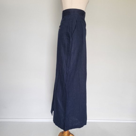 Katies Navy Blue Linen Blend Button Down Midi Skirt Vintage 90s Size 16 - Picture 4 of 9